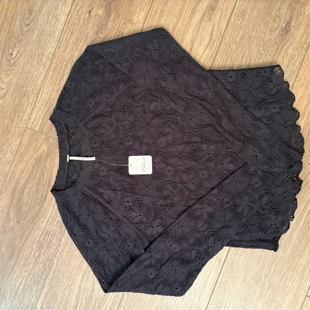 Free People Black Lace Top